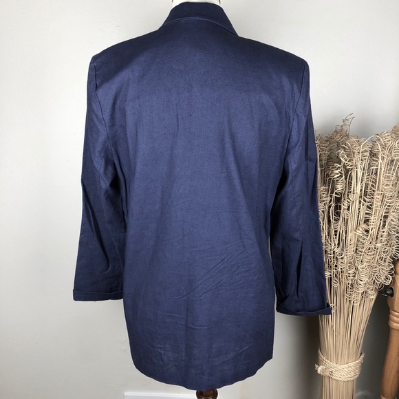 VINTAGE LINEN Blend Blazer Blue Size 10P - Picture 3 of 7